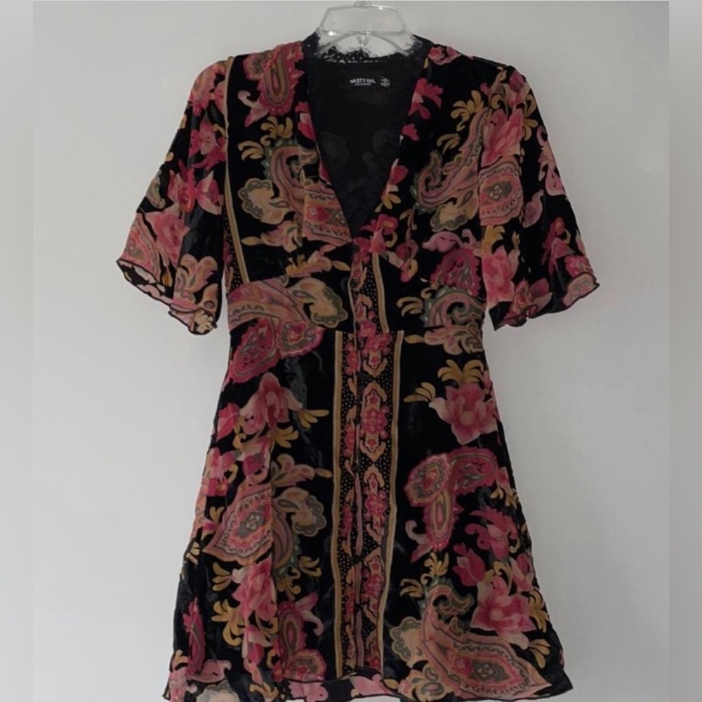 Crushed Velvet Floral Mini Dress